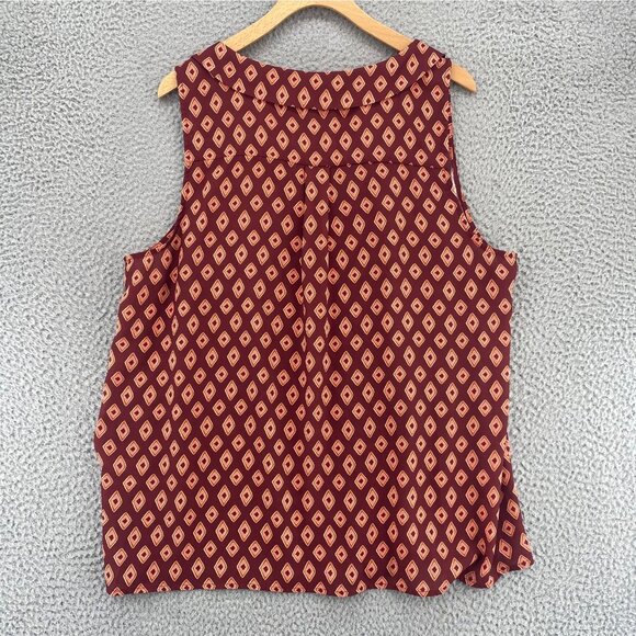 ModCloth 2X Plus Brown Pattern Sleeveless Collared V Neck Blouse Pullover Casual - Picture 3 of 10
